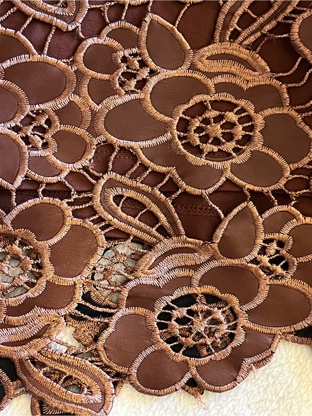 Anthropologie faux leather lace floral shorts Lined. Front zip Chocolate color 6 - Picture 6 of 12